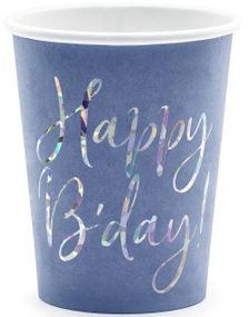 6 stk Blå Pappkrus 220 ml - Happy B'day