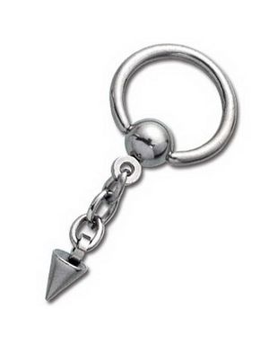 Silver BCR Piercing med Hängande Spike - 1.6 mm x 10 mm
