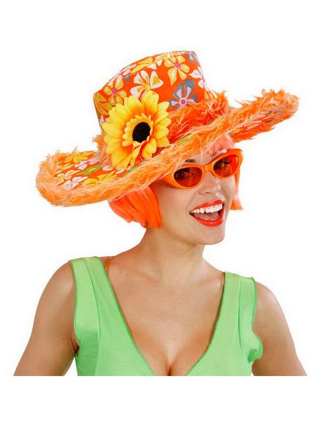 Blommönstrad Orange Hatt med Blomma