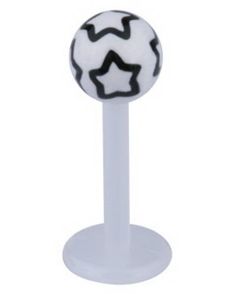 Labret m/Stjärnform - Vit/Svart - Strl 1,2x8x4mm