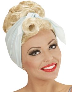 Blond Rockabilly Pin Up Peruk med Blå Sjalett