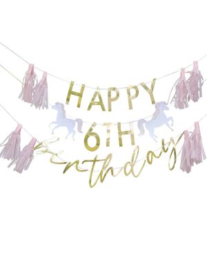 Happy Birthday - Prinsesse Bursdagsbanner med Justerbart Årstall og Bokstaver 1,5 m - Princess Party