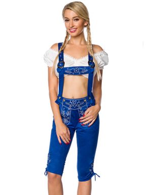 Långa Kungsblå Lederhosen till Dam med Fickor och Broderi