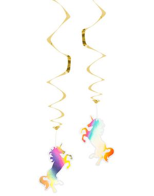 2 stk Hängande Dekorationer med Holografisk Guldmotiv - Unicorn Gold