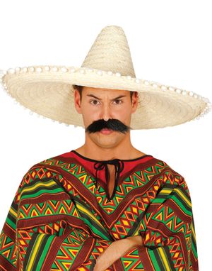 Stor Beige Sombrero med Vita Tofsar 65 cm