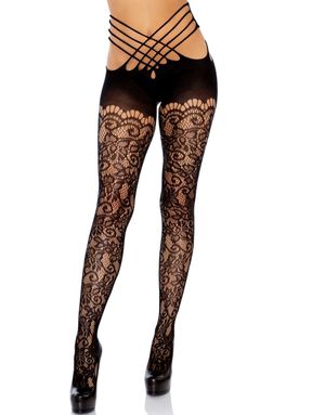 Wrap Around Crotchless Tights - Svart Nätstrumpbyxa