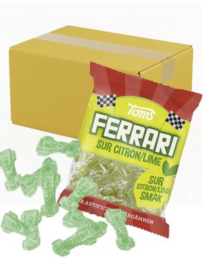 30 st Toms Ferrari Sur Citron/Lime - Bilformade Vingummibitar Med Sur Citron Och Limesmak - Hela Lådan 3,6 kg