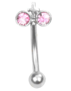 Ögonbrynspiercing med Rosa Stenar och Kors - 1.2 x 8 mm