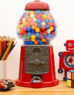 Stor Retro tuggummi/godisdispenser i metall och glas 28 cm