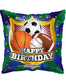 Happy Birthday - Fyrkantig Folieballong med Sporttema 46 cm