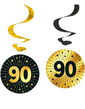 4 stk 90-års Feiring Hengende Swirls - Svart og Gull