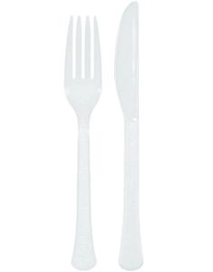 24 delar återanvändbar vit plastbestick