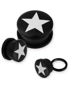 Svart Piercing Plugg med Vit Stjärna