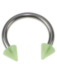 Rund Ögonbrynspiercing med Gröna och Vita Spike Kulor - 1.2 x 8 mm