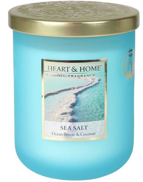 Heart & Home Sea Salt – Stort Doftljus i Vackert Glas med Havsbris och Kokosnöt