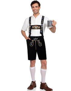 Bavarian Lederhosen - Svart Brodert Lederhosen til Herre