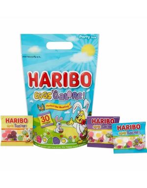 Haribo Eggs Galore Partypack - Stor Påse med 30 Minipåsar med Blandat Vingummi och Skumägg 480 gram