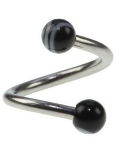 Curve Ögonbrynspiercing med Svarta och Vita Kulor - 1.2 x 8 mm