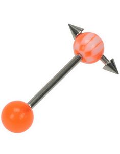 Tungpiercing med Spike Kulor i Toppkulan - Orange