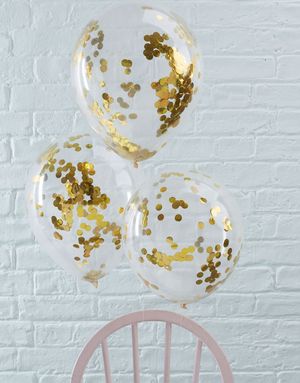 5 stk 30 cm - Genomskinliga Ballonger med Guldfärgad Konfetti - Plock och Mix
