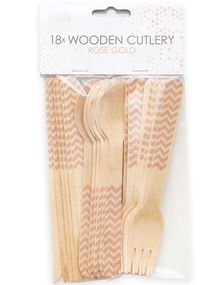 18 Delers Bestikk i Tre med Rosegullfarget Chevron-Mønster