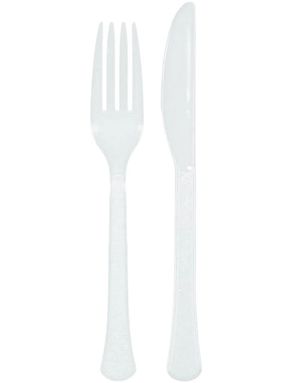 24 delar återanvändbar vit plastbestick
