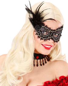 Svart Maskerad Ögonmask med Fjädrar