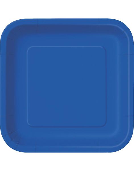 14 st Fyrkantiga Royalblå Papptallrikar 22 cm