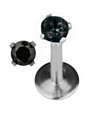 Round Diamond - Labret Piercing med Svart Sten