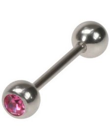 Fin Tungpiercing med Rosa Sten