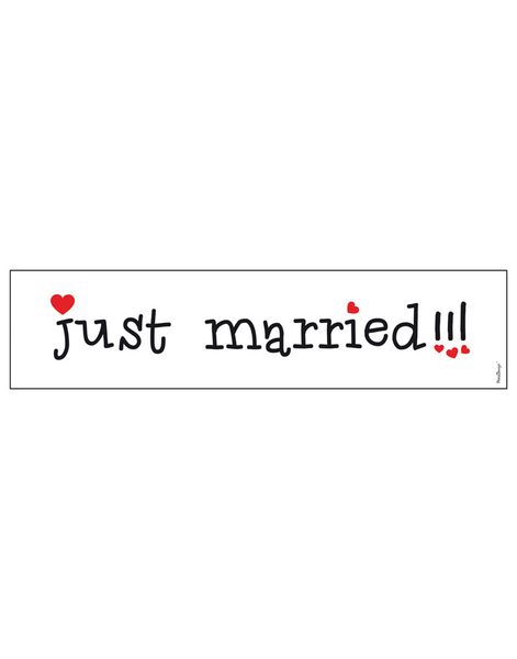 Just Married - Vit Pappskylt med Röda Hjärtan 50x11 cm