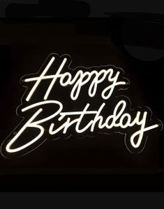 Vit Neon LED Dimbart Skylt - Happy Birthday