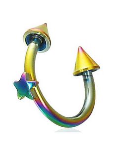 Flerfärgad Rund Ögonbrynspiercing med Stjärna & Spike Kulor - 1,2 x 10 mm