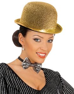 Guldfärgad Bowlerhatt med Satängband