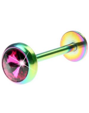Flerfärgad Tungpiercing med Rosa Sten
