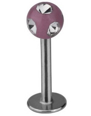 Labrett med Glittrande Rosa Kula - Strl 1.2 x 8 mm med 3 mm kula