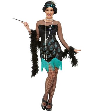 Svart Påfågel Flapper Dräkt till Dam