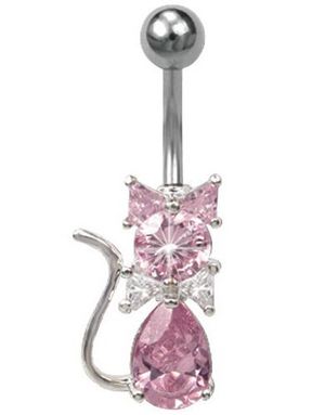 Kitten With Bowtie Navelpiercing - Rosa