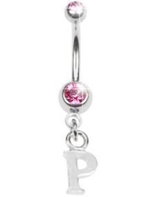 Navelpiercing med Bokstaven P & Rosa Stenar