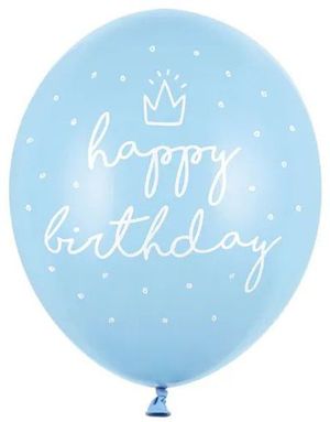 6 stk Pastel Blå Bursdagsballonger - Happy Birthday 30 cm