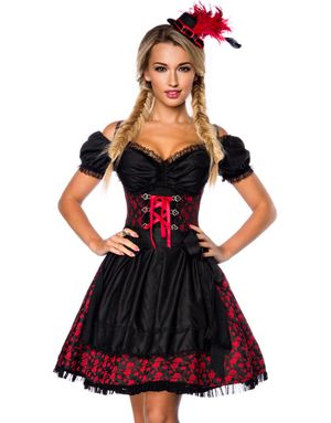 Läcker Svart och Röd Lyxig Oktoberfestklänning