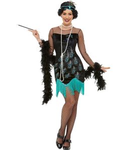 Svart Påfågel Flapper Dräkt till Dam