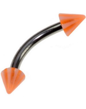 Banan Ögonbrynspiercing med Orange och Vita Spike Kulor - 1.2 x 8 mm