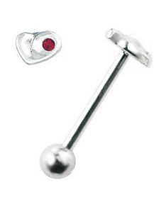 Tungpiercing Hjärtformad Toppkula & Röd Sten