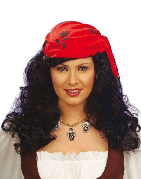 Piratperuk med Huvudsjal och Lockar - Svart