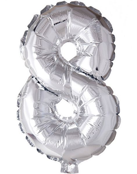 Talet 8 - Silverfärgad 35 cm Folieballong