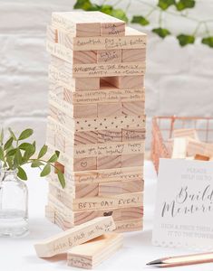 Bygga Minnen Från Bröllopsdagen - Jenga Byggspel i Trä - Botaniskt Bröllop