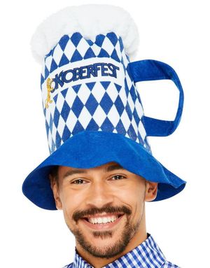 Blå Rutete Ølseidel Oktoberfesthatt med Hank