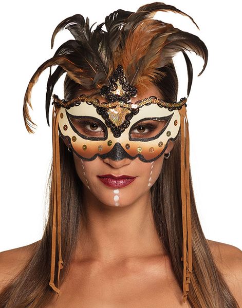 Voodoo Ögonmask med Fjädrar och Band