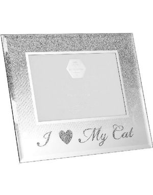 I Love My Cat - Silverfärgad Bildram med Glitter 21x17 cm